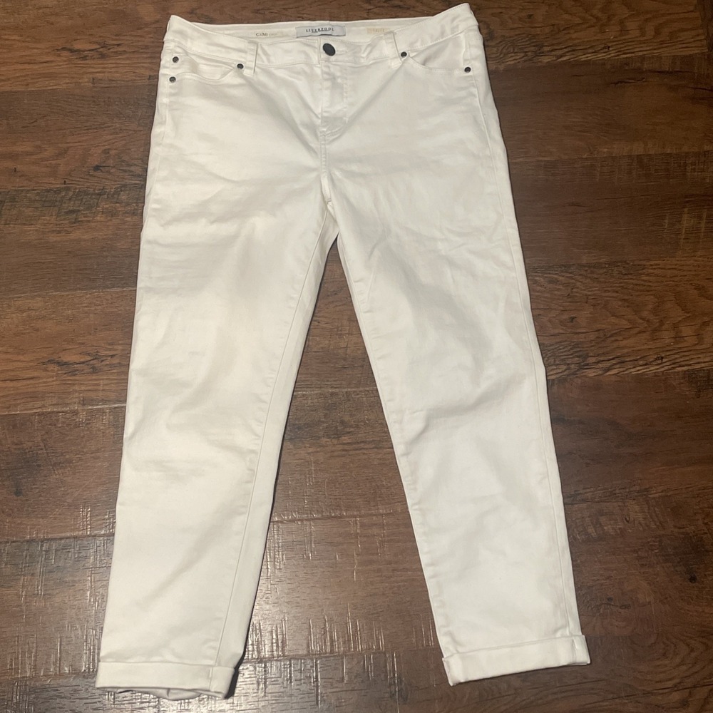 Liverpool Cami Cropped Jeans Women's Size 14/32 White Cuff Stretch